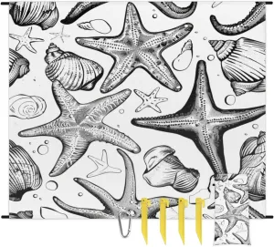 Mat with 4 disruption x Ground Spikes for Outdoor Travel Camping Hiking, Starfish Nautical Beach Blanket, Sandproof Beach Mat, Adults Waterproof Quick Drying Sand Free 