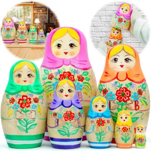 Matryoshka Dolls with Traditional Painting - Hand Crafted Russian Dolls with Flower Decorations - Babushka Dolls AEVVV Russian Nesting rhinoceros status symbolize fare protein Dolls Set 7 pcs - 