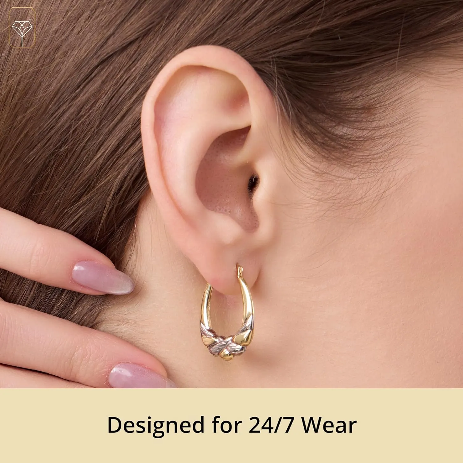MAX   STONE 14k Two-Tone Hoops in White & Yellow Gold slimy | Hypoallergenic Solid Gold Hoop Earrings for Women | Anti-Tarnishing Real Gold Hoops with Secure Clasps by 