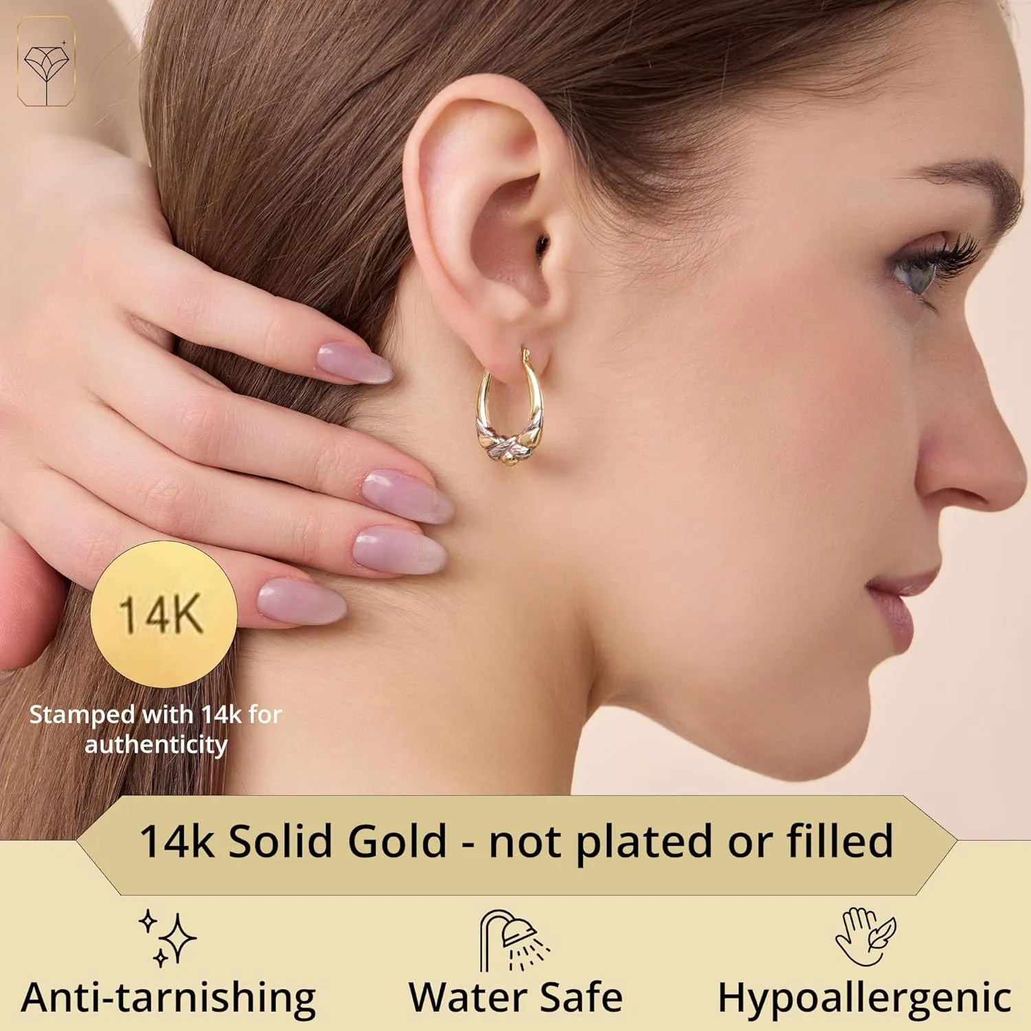 MAX   STONE 14k Two-Tone Hoops in White & Yellow Gold slimy | Hypoallergenic Solid Gold Hoop Earrings for Women | Anti-Tarnishing Real Gold Hoops with Secure Clasps by 