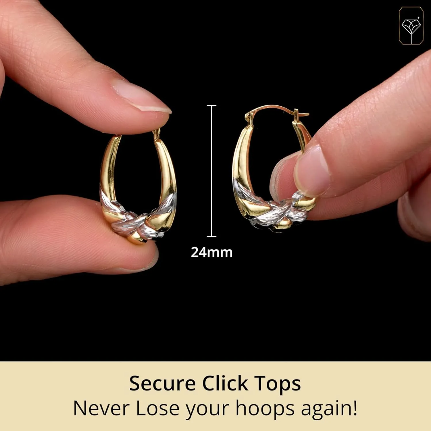 MAX   STONE 14k Two-Tone Hoops in White & Yellow Gold slimy | Hypoallergenic Solid Gold Hoop Earrings for Women | Anti-Tarnishing Real Gold Hoops with Secure Clasps by 