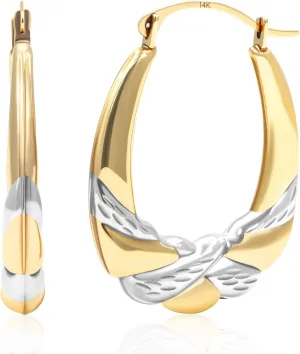 MAX   STONE 14k Two-Tone Hoops in White & Yellow Gold slimy | Hypoallergenic Solid Gold Hoop Earrings for Women | Anti-Tarnishing Real Gold Hoops with Secure Clasps by 