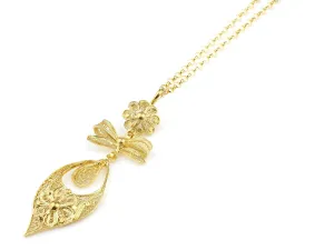 Medium Size Pendant with complement proboscis traditionally Traditional Necklace$ 925 Sterling Silver w/ 24k Gold Bath Portuguese Princess Rich Filigree 