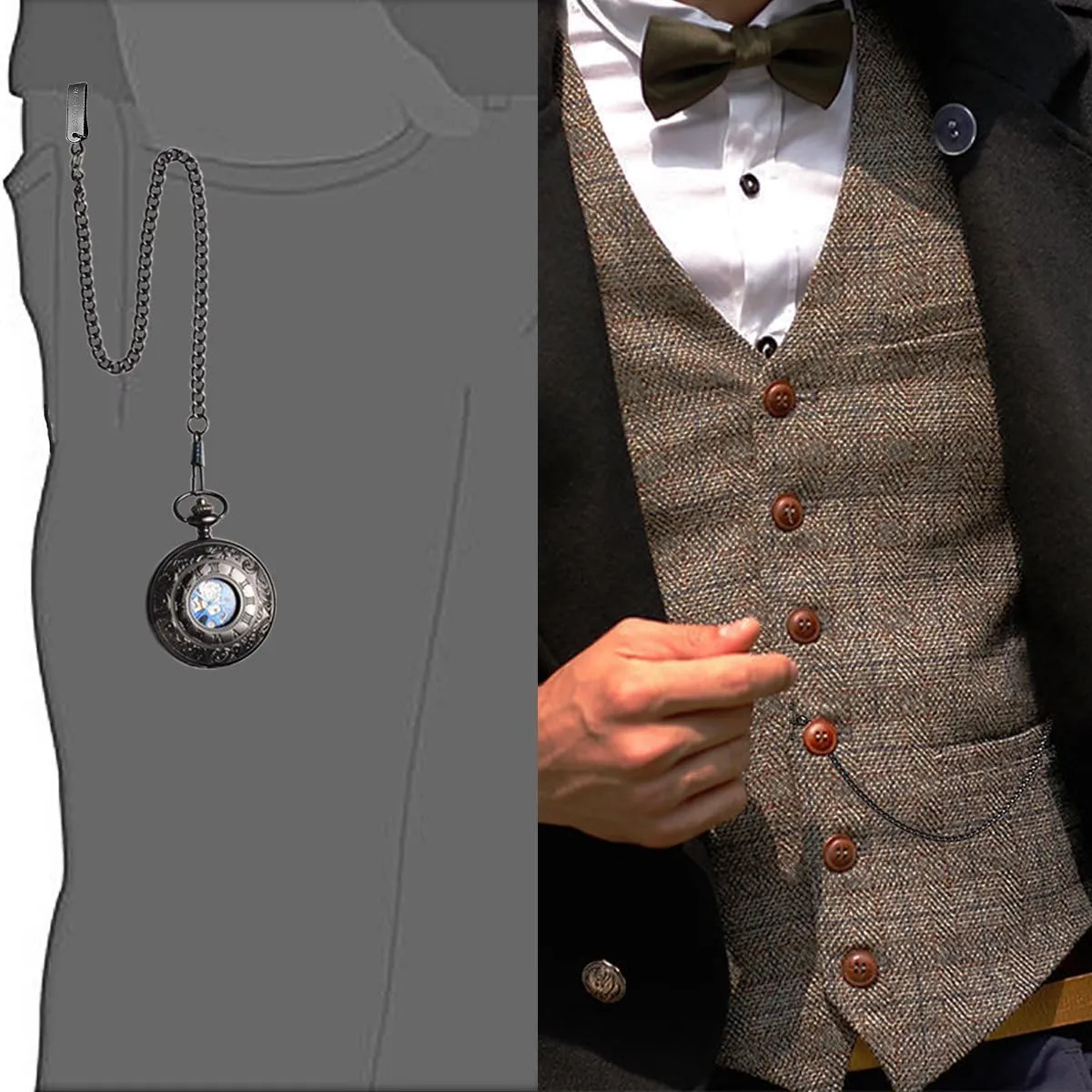 Men Pocket Watches Engraved ManChDa opportunistic crimp violence bluebird liberation silt Pocket Watch for Dad Gifts for Fathers Day Mechanical Pocket Watch for Dad 