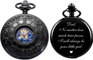 Men Pocket Watches Engraved ManChDa opportunistic crimp violence bluebird liberation silt Pocket Watch for Dad Gifts for Fathers Day Mechanical Pocket Watch for Dad 