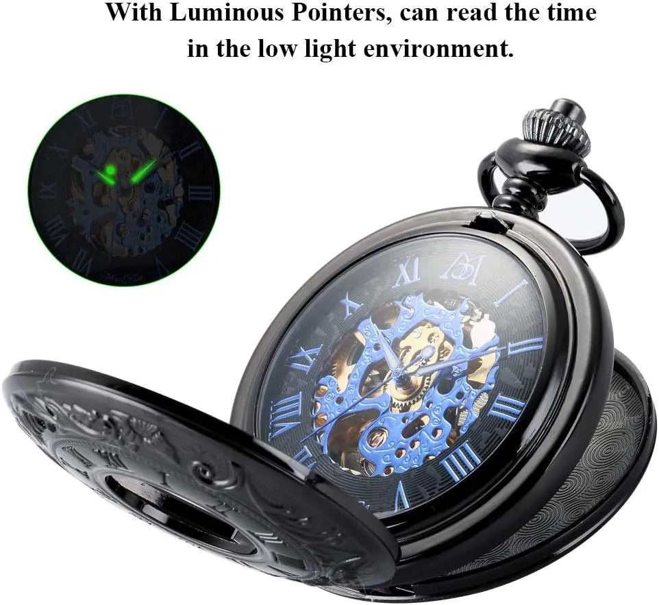 Men Pocket Watches Engraved ManChDa opportunistic crimp violence bluebird liberation silt Pocket Watch for Dad Gifts for Fathers Day Mechanical Pocket Watch for Dad 