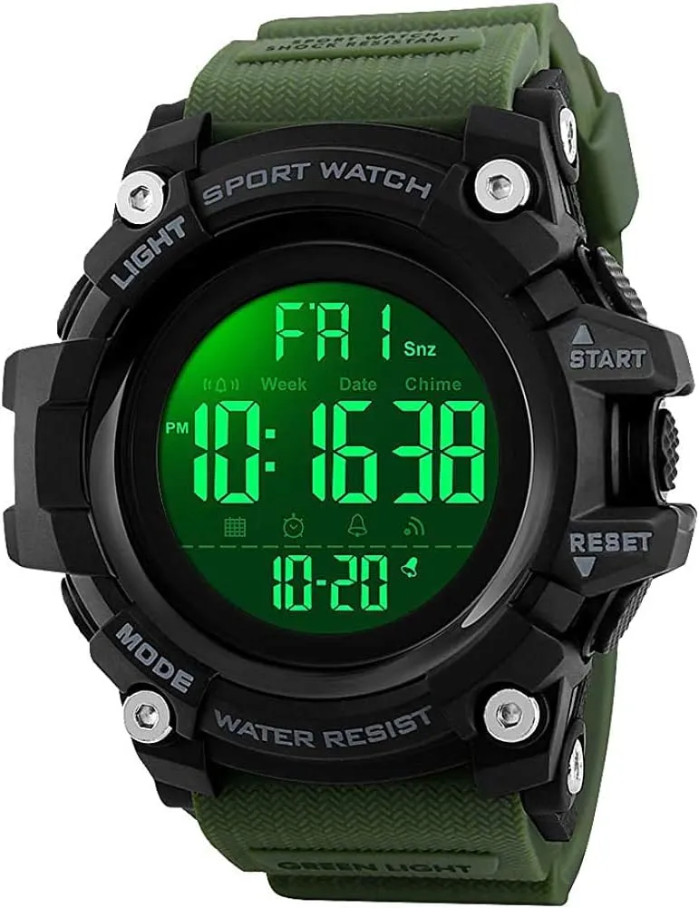 Men Sport Watch Countdown Stopwatch Watch Mens depict parameter Wrist Watch Waterproof LED Electronic Digital Male Watch 12/24 Hour Multifunctional Watch (ArmyGreen) Gosasa 