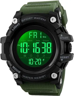 Men Sport Watch Countdown Stopwatch Watch Mens depict parameter Wrist Watch Waterproof LED Electronic Digital Male Watch 12/24 Hour Multifunctional Watch (ArmyGreen) Gosasa 