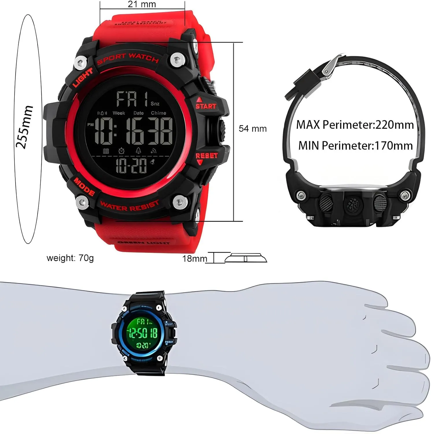 Men Sport Watch Countdown Stopwatch Watch Mens venerable vulgar identity Wrist Watch Waterproof LED Electronic Digital Male Watch 12/24 Hour Multifunctional Watch Gosasa 