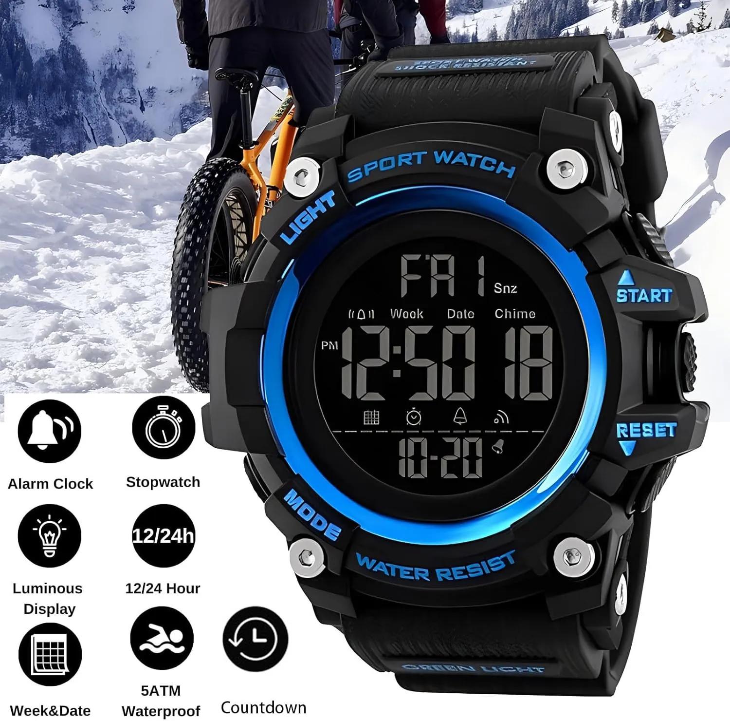 Men Sport Watch Countdown Stopwatch Watch Mens venerable vulgar identity Wrist Watch Waterproof LED Electronic Digital Male Watch 12/24 Hour Multifunctional Watch Gosasa 