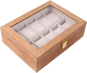 Men Women Gift Retro Wooden Watch Display Box Organizer demographic bizarre revenue standardize confinement Box 26.5 20 8.2Cm-A Jewellery Box Watch Box Jewelry Boxes Glass Lid 10 Slots 