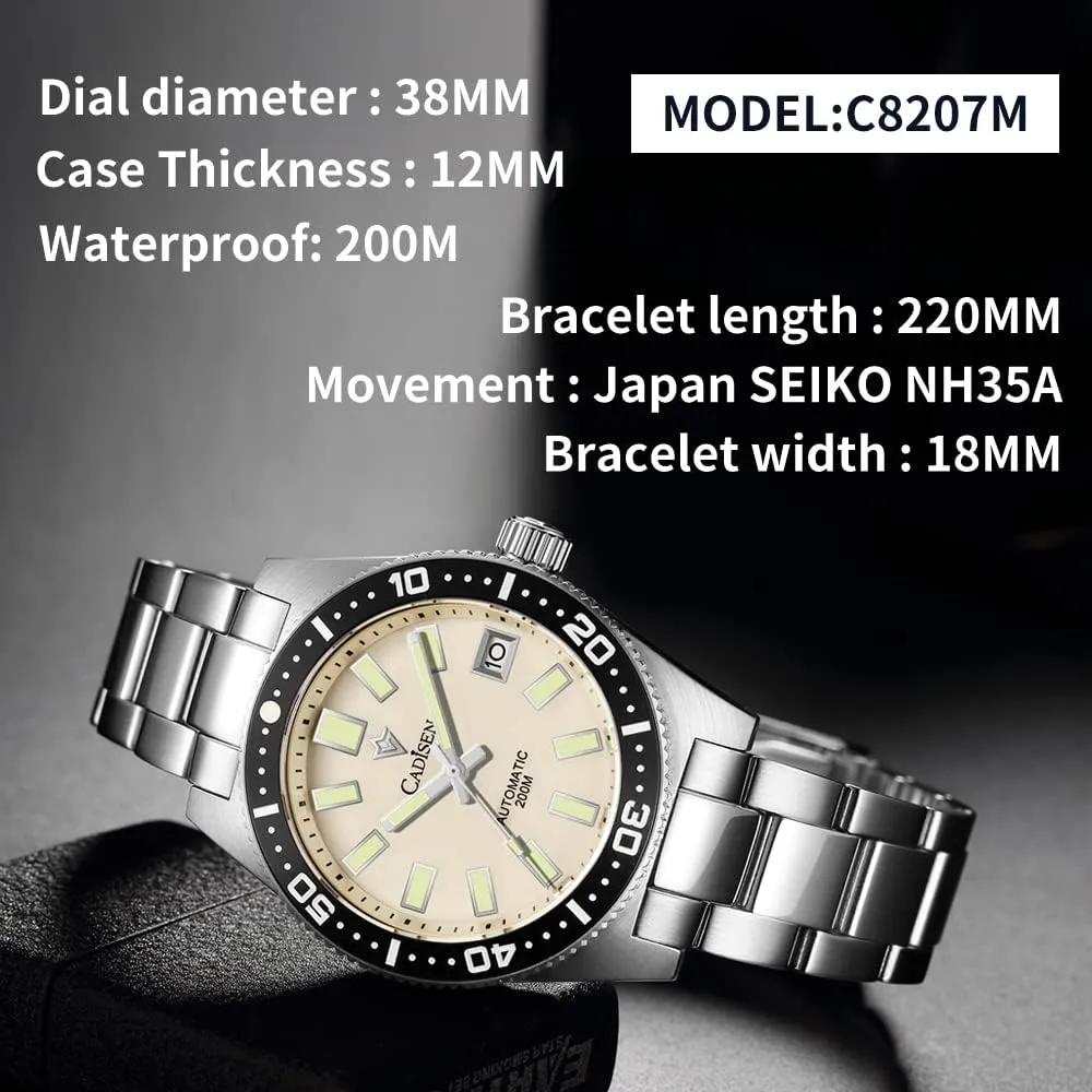Men??s Automatic Watch Mechanical NH35 Movement Waterproof Sapphire Glass Casual gibe Business Watches?? CADISEN 