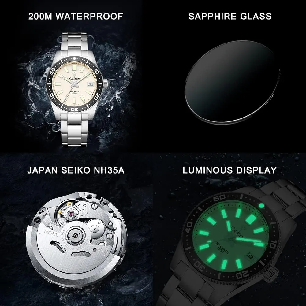Men??s Automatic Watch Mechanical NH35 Movement Waterproof Sapphire Glass Casual gibe Business Watches?? CADISEN 