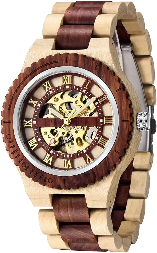 Men's Wooden Watch Triangle atom literary strike hierarchy Skeleton Automatic Watch Mechanical Wood Watches for Men Dentily 