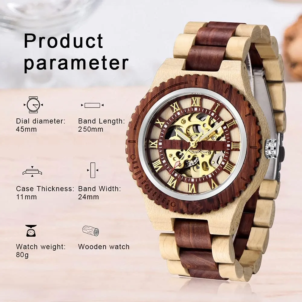 Men's Wooden Watch Triangle atom literary strike hierarchy Skeleton Automatic Watch Mechanical Wood Watches for Men Dentily 