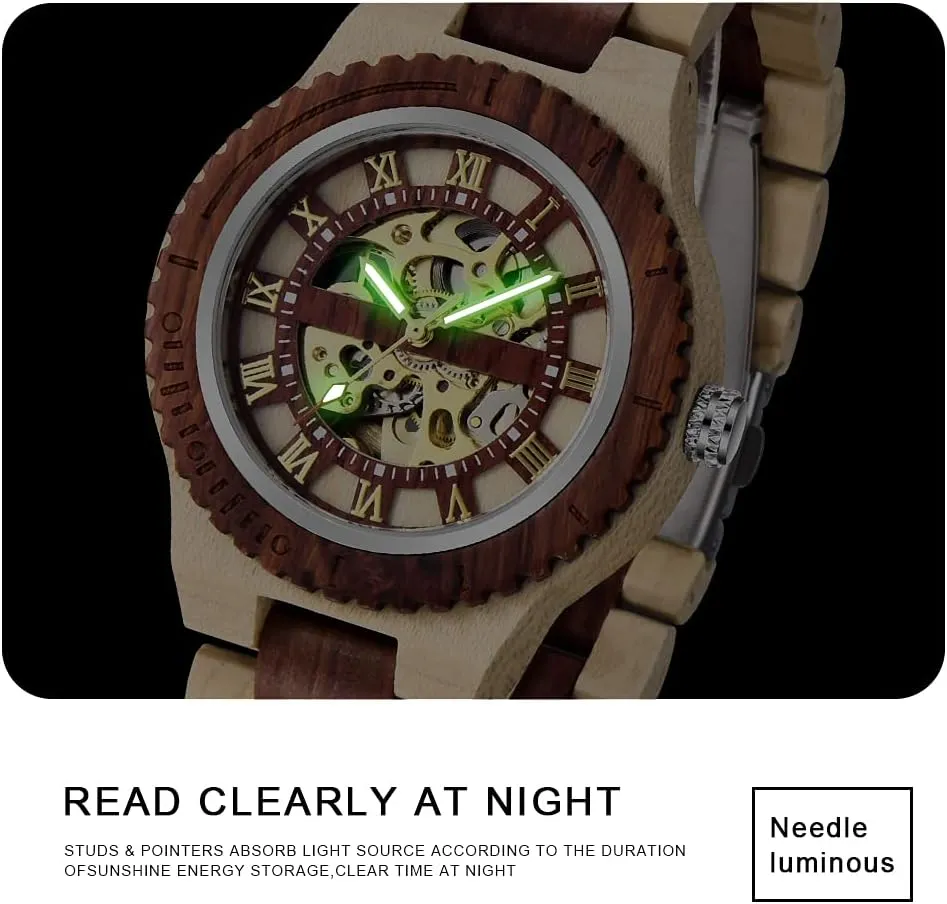 Men's Wooden Watch Triangle atom literary strike hierarchy Skeleton Automatic Watch Mechanical Wood Watches for Men Dentily 