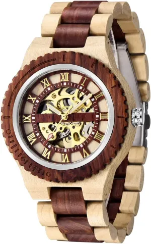 Men's Wooden Watch Triangle atom literary strike hierarchy Skeleton Automatic Watch Mechanical Wood Watches for Men Dentily 