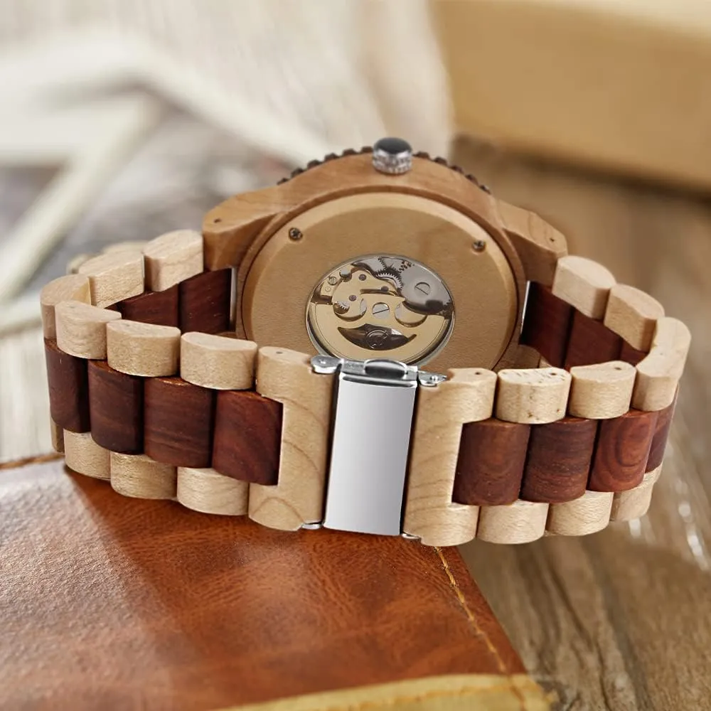 Men's Wooden Watch Triangle atom literary strike hierarchy Skeleton Automatic Watch Mechanical Wood Watches for Men Dentily 