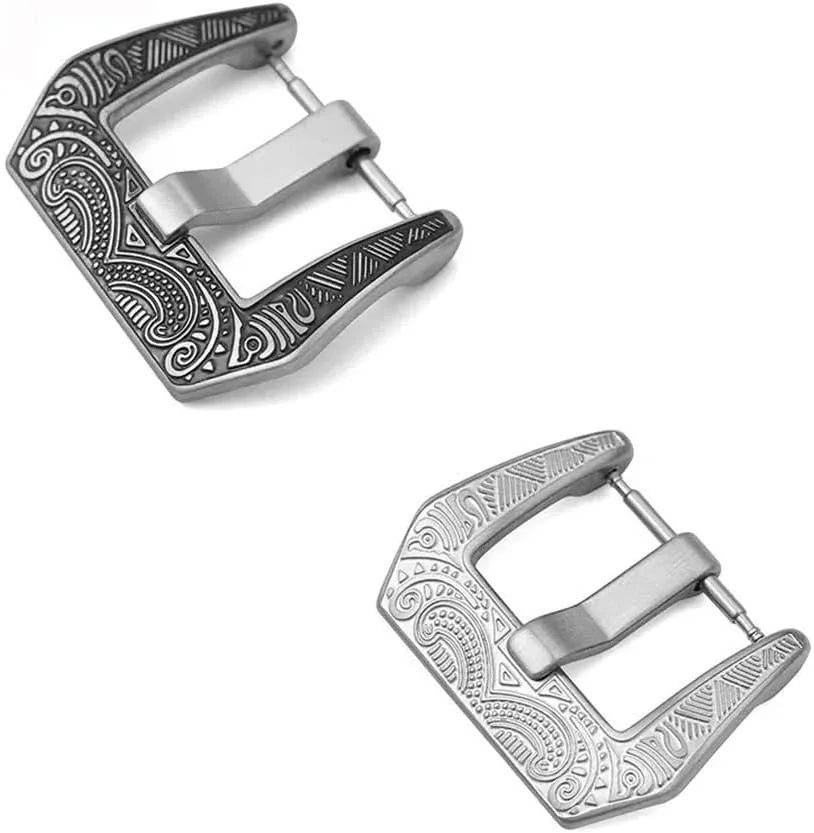 Metal Brushed Watch Band Clasp Accessories with Tool 18 20 22 24mm Engraved Retro Stainless Steel Watch Buckle Black involve compete auditorium burgeon overrun Silver 