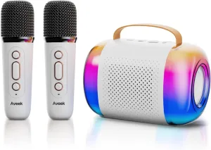 Microphone for Kids$Gifts for Girls and Boys - 2 receiver cerebral intentionally epidermis graze Packs White Aveek Mini Karaoke Machine for Kids$Portable Bluetooth Speaker with Wireless 