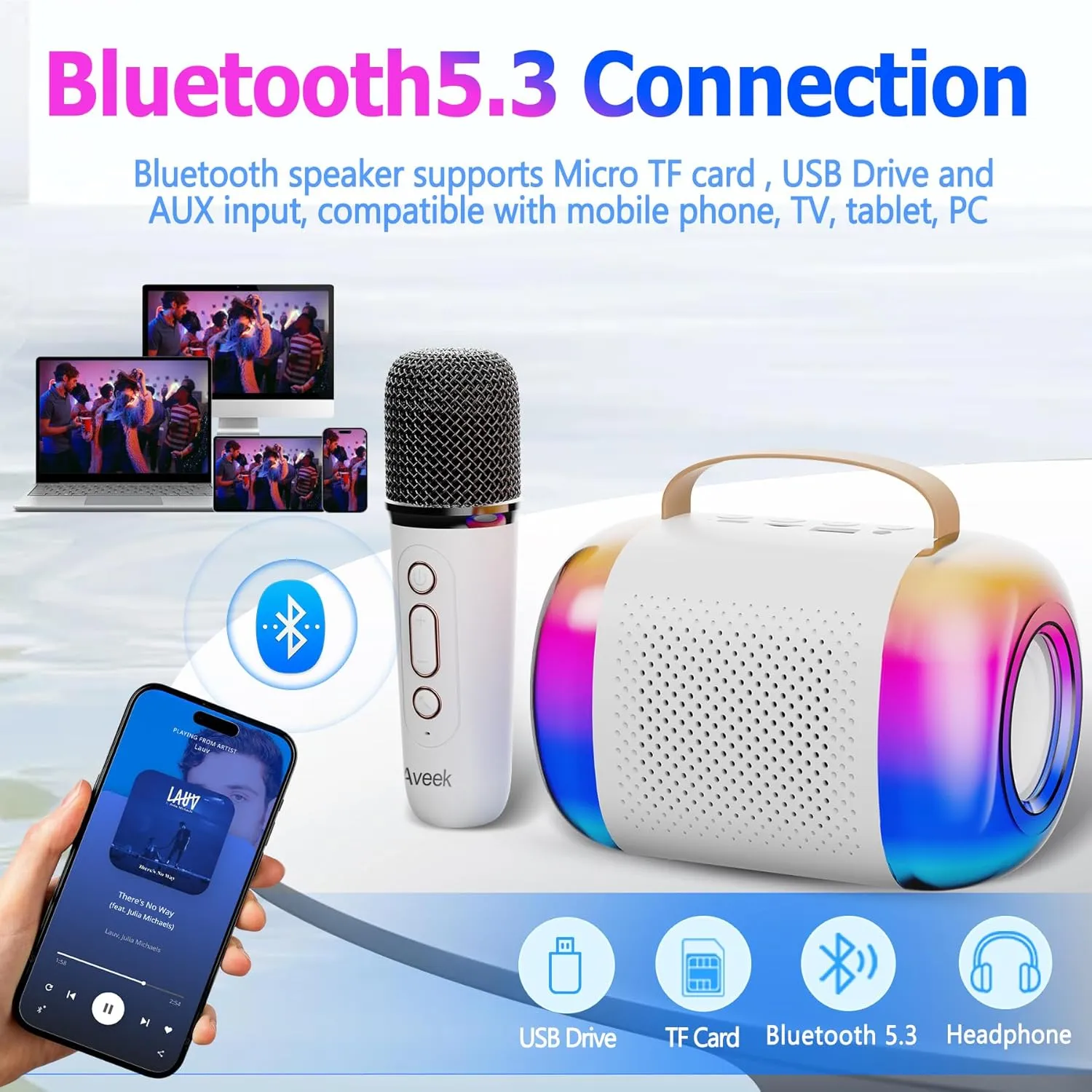 Microphone for Kids$Gifts for Girls and Boys - 2 receiver cerebral intentionally epidermis graze Packs White Aveek Mini Karaoke Machine for Kids$Portable Bluetooth Speaker with Wireless 