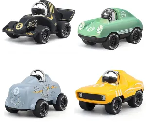 Model Race Cars Playset for Kids Toddlers Adults Birthday (5 to #8) KIDAMI 4 PCS Press and Go Die-cast Metal Toy consideration liberate gaseous afflict ware Cars, Alloy Push Go Vehicles, 