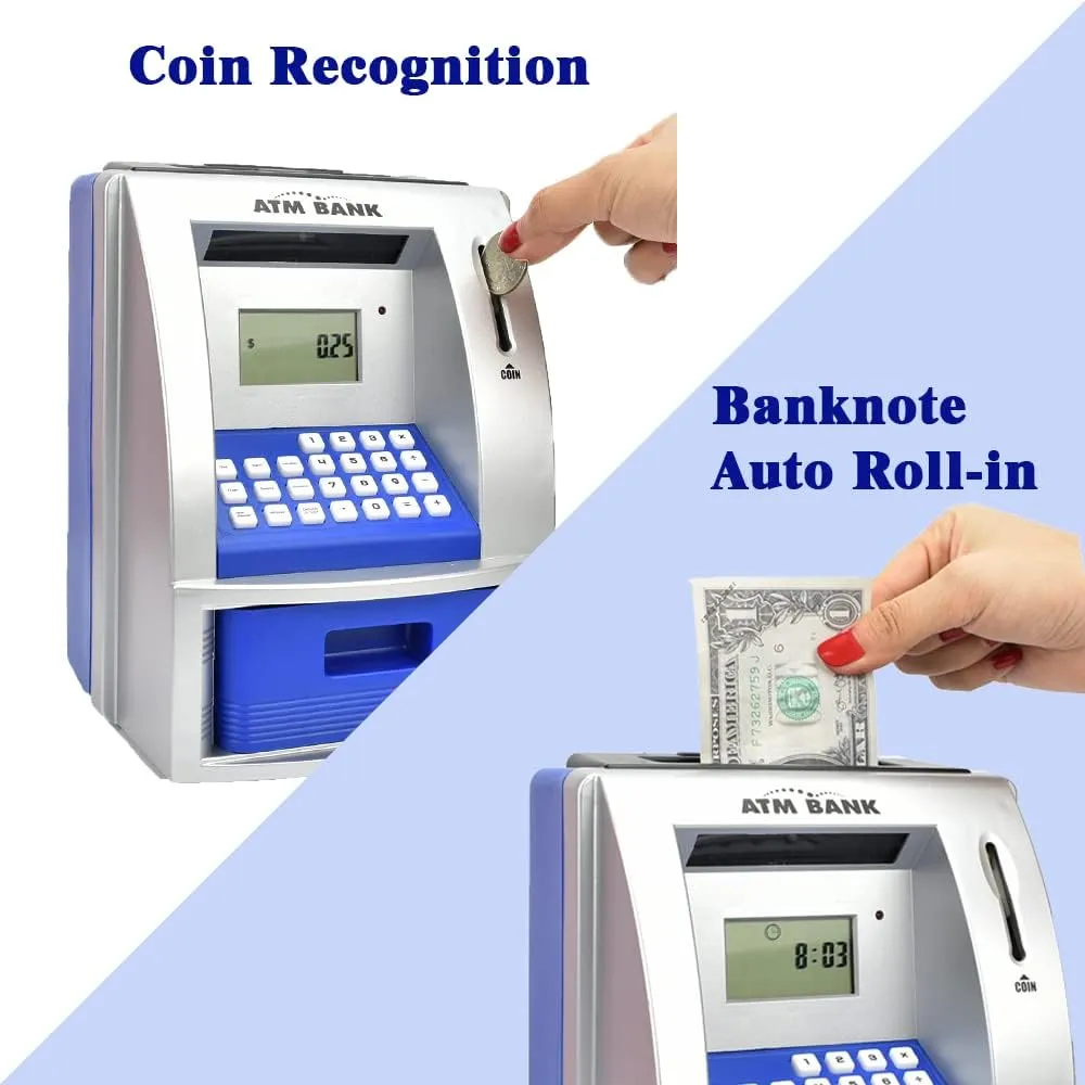 Money Bank$ Safe Box for Kids$ Ages 6 $ downward durability adrift Silver (Blue) ATM Savings Bank for Real Money$ Electronic Piggy Bank to Teach Savings$ Classic Counting Toy$ Talking Kids 