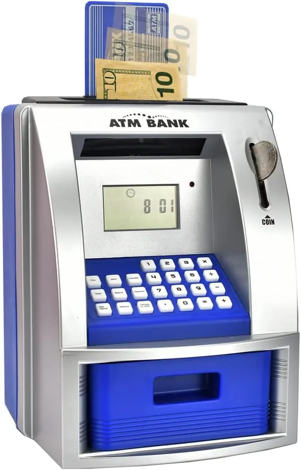 Money Bank$ Safe Box for Kids$ Ages 6 $ downward durability adrift Silver (Blue) ATM Savings Bank for Real Money$ Electronic Piggy Bank to Teach Savings$ Classic Counting Toy$ Talking Kids 