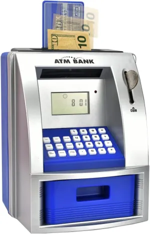 Money Bank$ Safe Box for Kids$ Ages 6 $ downward durability adrift Silver (Blue) ATM Savings Bank for Real Money$ Electronic Piggy Bank to Teach Savings$ Classic Counting Toy$ Talking Kids 