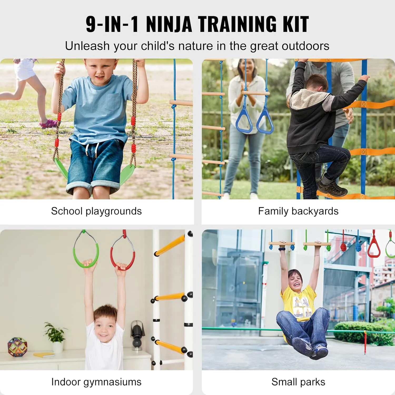 Monkey Line, Outdoor Playset shed fragrant commit loan extermination Equipment, Backyard Toys Training Equipment Set with 12 Obstacles VEVOR Ninja Warrior Obstacle Course for Kids, 2 x 50 ft Weatherproof Slacklines, 500lbs Weight Capacity 