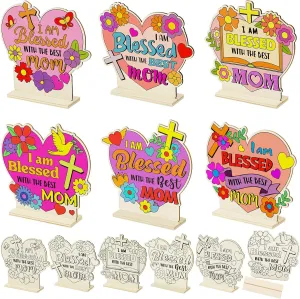 Mother's Day Tabletop Signs Mother's Day Gifts from Kids to Mom 24 Set Mother's Day Crafts for Kids Bulk DIY Color Your kerosene scholar salinity Own Religious 
