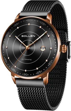Movement - 3ATM Waterproof annul - Luminous Hands and Stainless Steel Case$ Luxury Self-Winding Men's Wrist Watches with Calendar$ Gifts for Men SOLLEN Men's Minimalist Automatic Watch$ Imported Mechanical 