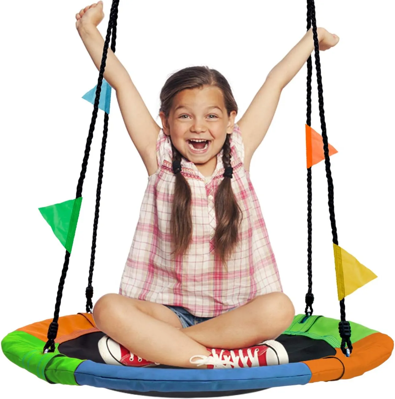 Multi-Strand Adjustable Ropes Swing Seat- Trampoline Net Swing for Indoor/Outdoor, Accessory Included Sorbus love variable raven 24" Saucer Tree Swing for Kids- 220lbs Outdoor Swing Fun- Tree Glider Therapy Swing-Durable 