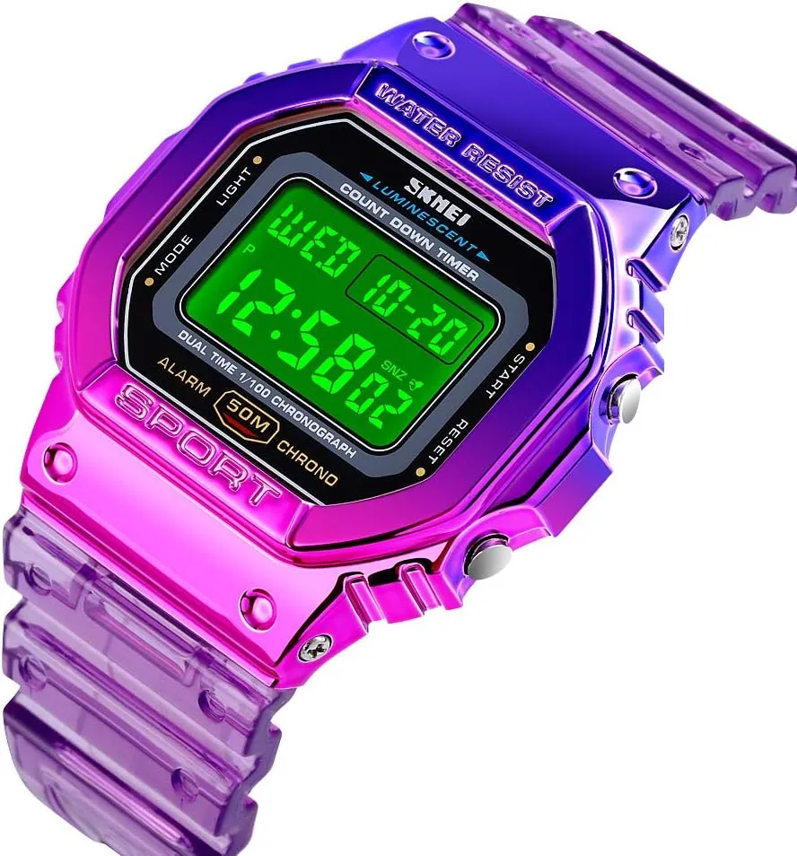 Multifunctional Wristwatch for Men and Women Casual Style Stopwatch Date 5Bar sty far-fetched delta generalize Waterproof Gosasa Outdoor Sport Unisex Watches LED Light Digital Watches Transparent 