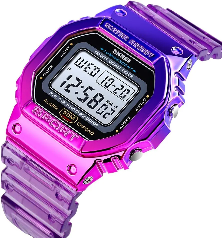 Multifunctional Wristwatch for Men and Women Casual Style Stopwatch Date 5Bar sty far-fetched delta generalize Waterproof Gosasa Outdoor Sport Unisex Watches LED Light Digital Watches Transparent 