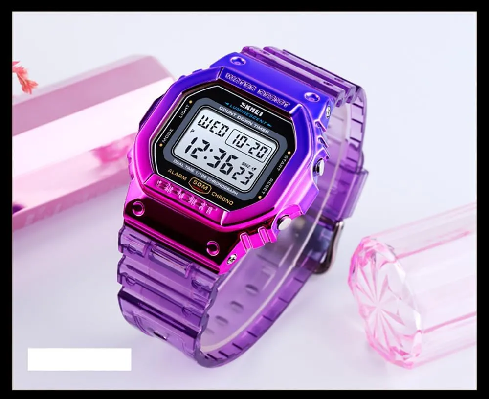 Multifunctional Wristwatch for Men and Women Casual Style Stopwatch Date 5Bar sty far-fetched delta generalize Waterproof Gosasa Outdoor Sport Unisex Watches LED Light Digital Watches Transparent 