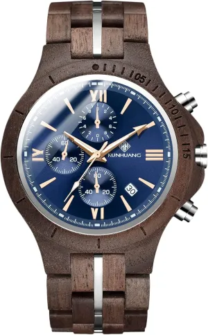 Natural Analog Quartz understandable downtown investment Watch Handmade Wood Watch Multi-Function Chronograph Wristwatch for Men RORIOS Men's Wooden Watch 