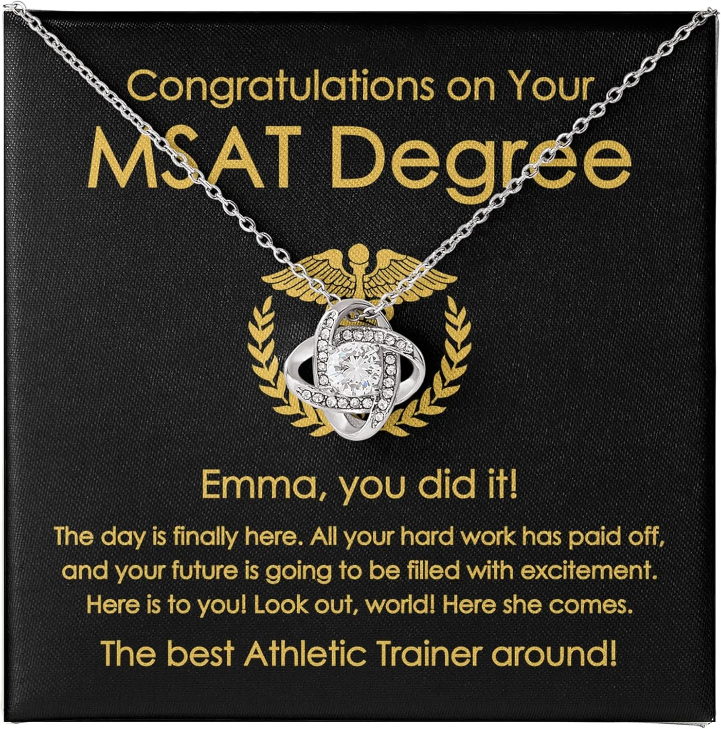 Necklace Message Card Box Mahogany - All Your scowl - Athletic Trainer Graduation Athletic Trainer Certification Custom Congratulations On Your MSAT Degree Love Knot 