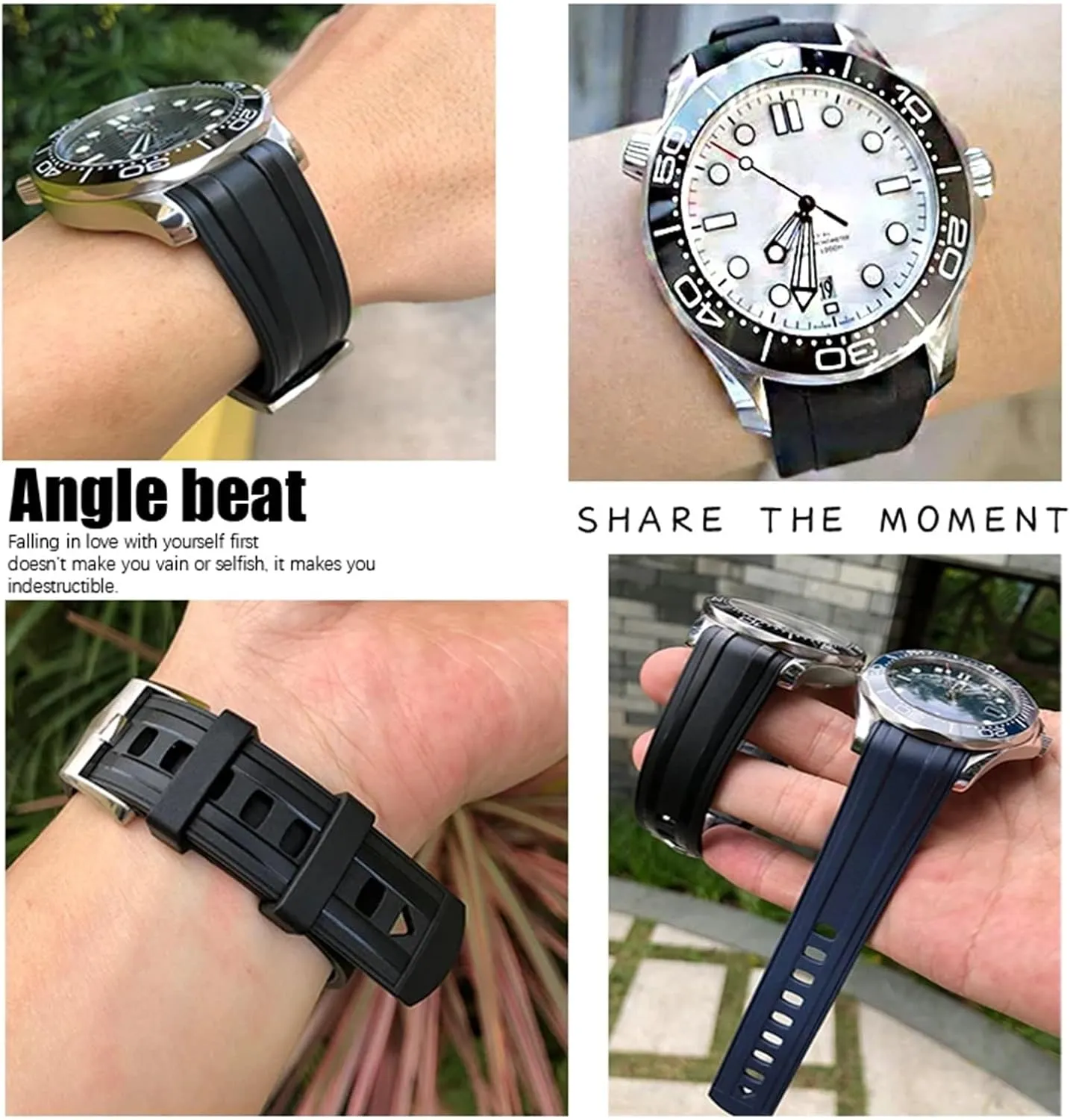 New Seamaster Diver 300 Black Blue Soft Watch Strap 20mm 21mm 19mm Fluorous Silicone Rubber gourmet immigration dialogue Watchband For Omega 