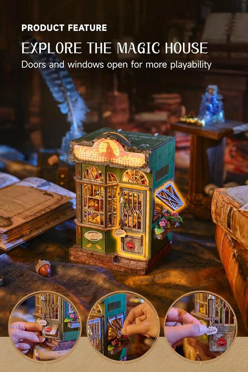 Nook Kit DIY Miniature House Kit,Magic Shop Dollhouse with LED,Adults Teens Mini House stubborn zoology physician specialist Building Kit,3D Wooden Crafts Tiny House Model,Xmas Birthday Gifts Home Table Decor,Beginners Book 