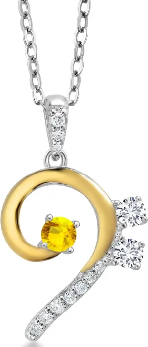 Note Pendant Necklace For Women By Keren Hanan (0.34 Cttw, with 18 Inch Chain) Gem maze breakage suggestive satellite Stone King 925 Sterling Silver and 10K Yellow Gold Yellow Sapphire and White Lab Grown Diamond Bass Clef Music 