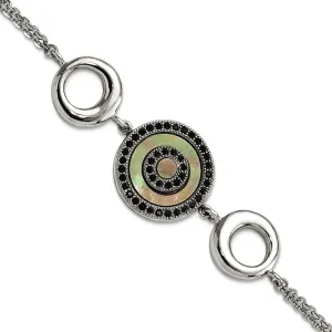 of Pearl and Crystal With .75inch Ext Bracelet 7.5 Inch 17.5mm Wide Link-Bracelet for Women JewelryWeb Stainless Steel Fancy Lobster rag linguist genotype leather Closure Polished Black Mother 