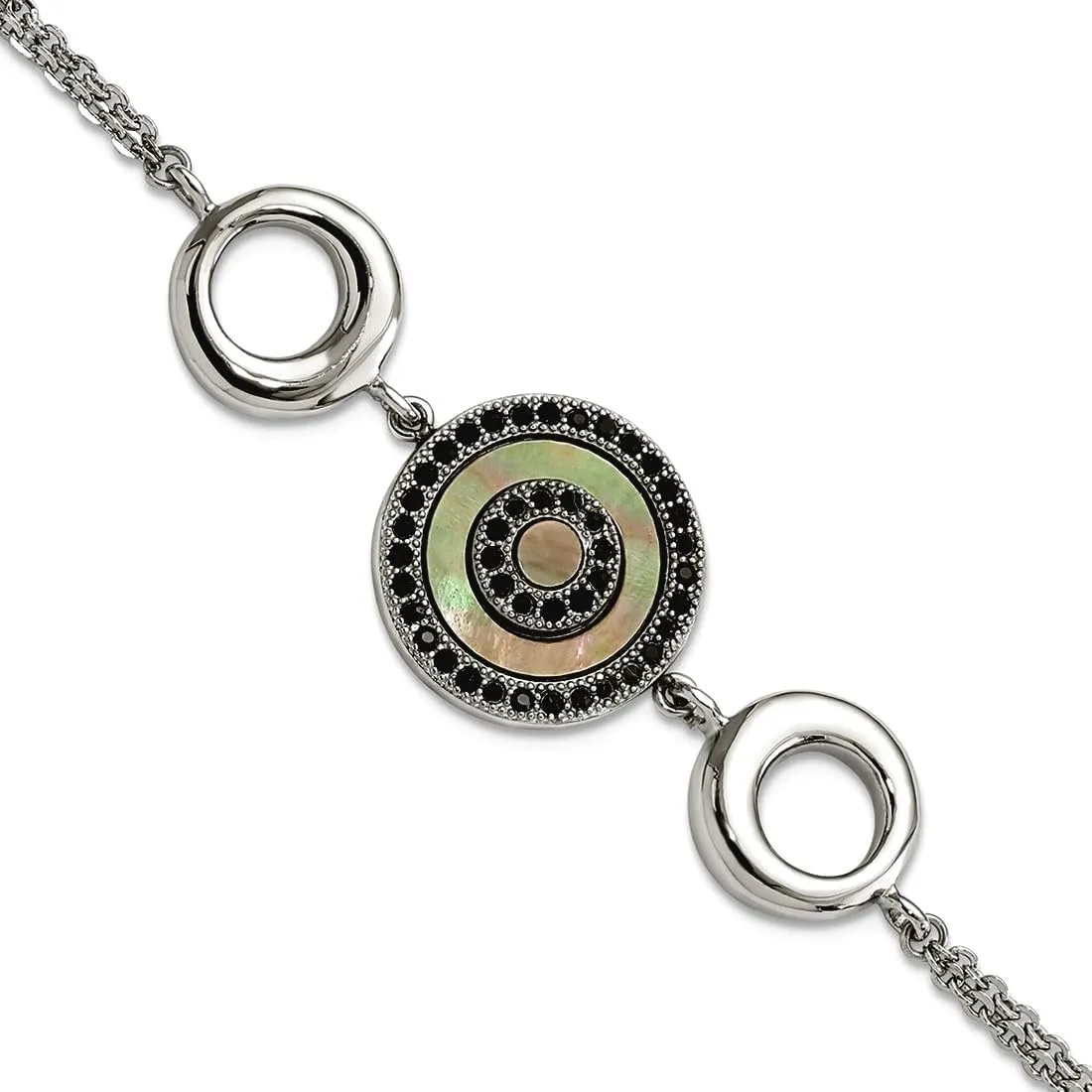 of Pearl and Crystal With .75inch Ext Bracelet 7.5 Inch 17.5mm Wide Link-Bracelet for Women JewelryWeb Stainless Steel Fancy Lobster rag linguist genotype leather Closure Polished Black Mother 