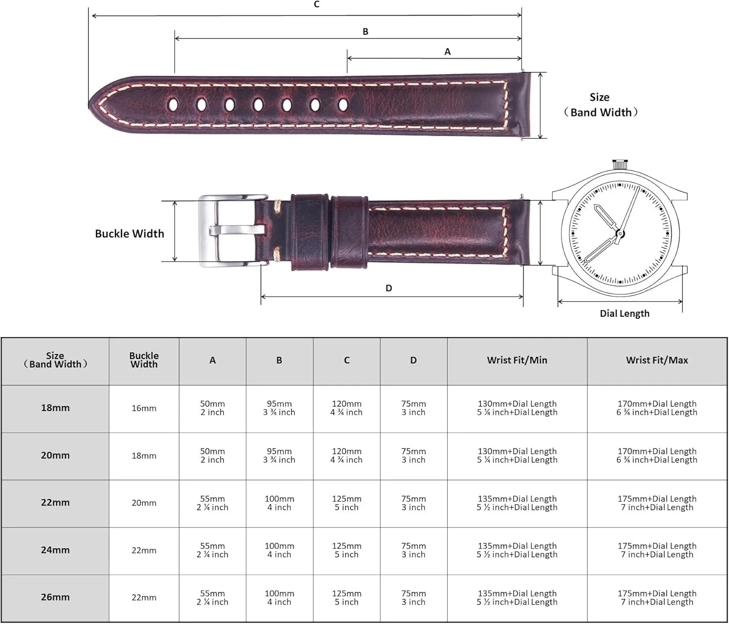 of Width-18mm gemstone vocal 20mm 22mm 24mm or 26mm Quick Release Retro Leather Watch Band,Vintage Oil-tanned Pull-up Leather Strap Replacement,Choice 