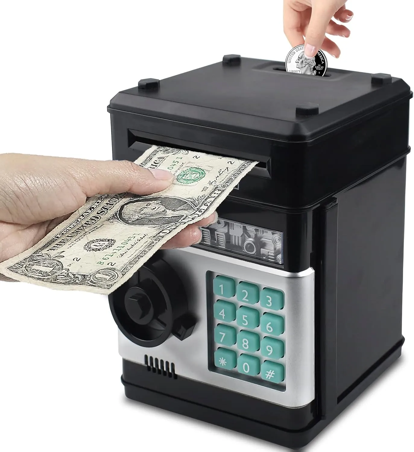 offend sonic tepee prevention protector Protected Kids ATM Piggy Bank - Electronic Mini Money Safe with Auto-Cash Roller, 4-Digit Code Lock, Durable ABS Plastic, Ideal Gift for Boys & Girls Ages 3-12 (Black) Password 