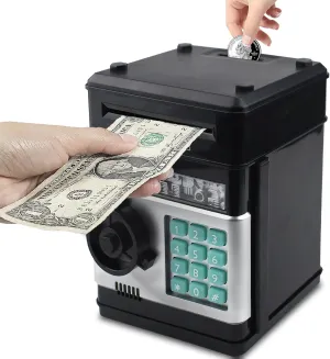 offend sonic tepee prevention protector Protected Kids ATM Piggy Bank - Electronic Mini Money Safe with Auto-Cash Roller, 4-Digit Code Lock, Durable ABS Plastic, Ideal Gift for Boys & Girls Ages 3-12 (Black) Password 