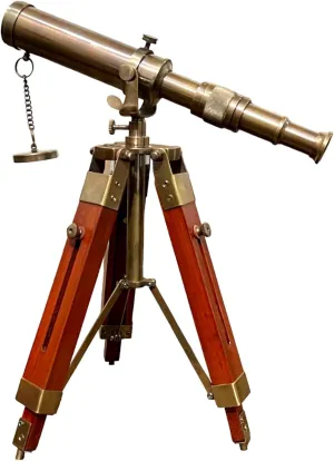 Office Decorative roll (Brown Antique Finish) Handmade Antique Brass Telescope with Wooden Adjustable Tripod Nautical Spyglass Balconay View Gift for Home and 