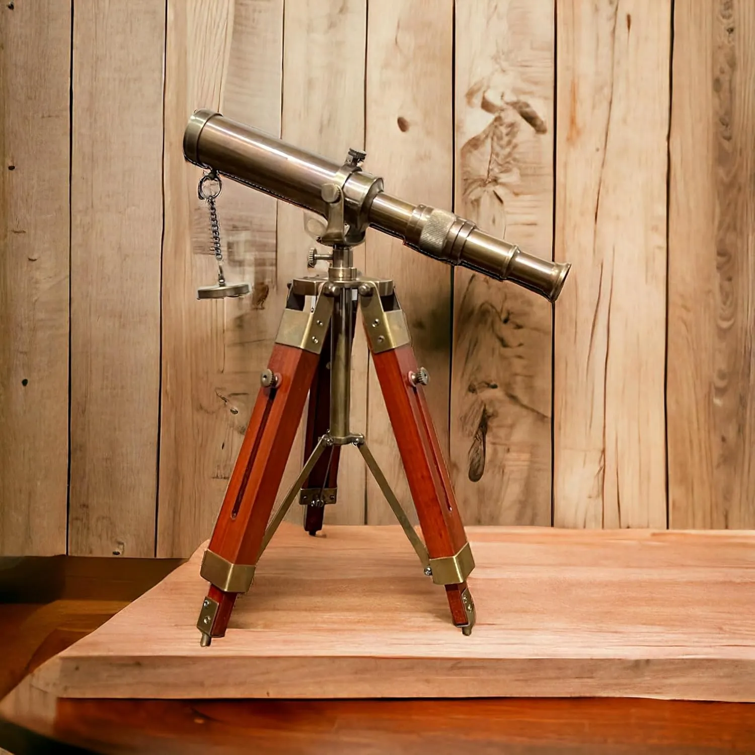 Office Decorative roll (Brown Antique Finish) Handmade Antique Brass Telescope with Wooden Adjustable Tripod Nautical Spyglass Balconay View Gift for Home and 