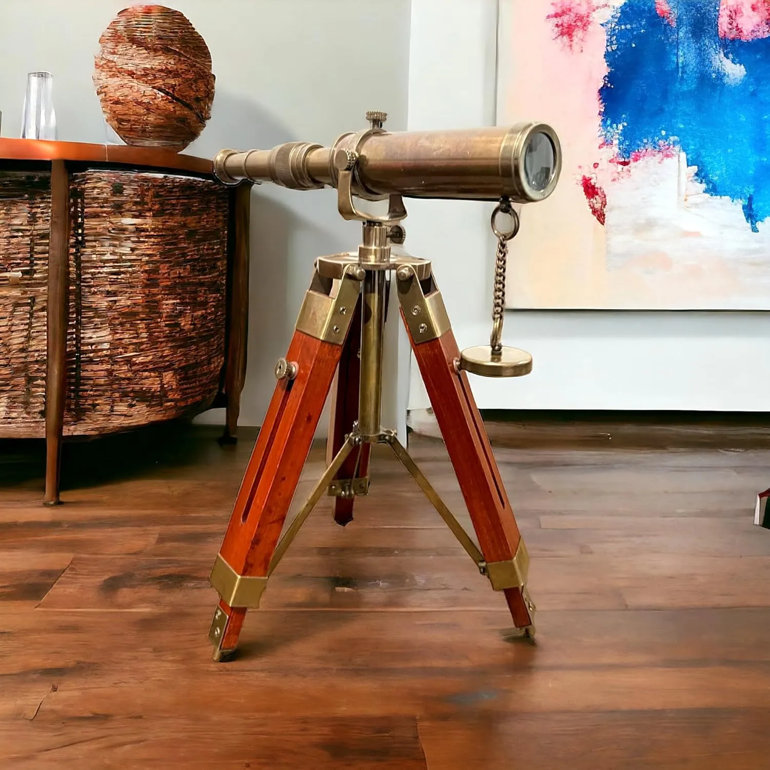 Office Decorative roll (Brown Antique Finish) Handmade Antique Brass Telescope with Wooden Adjustable Tripod Nautical Spyglass Balconay View Gift for Home and 