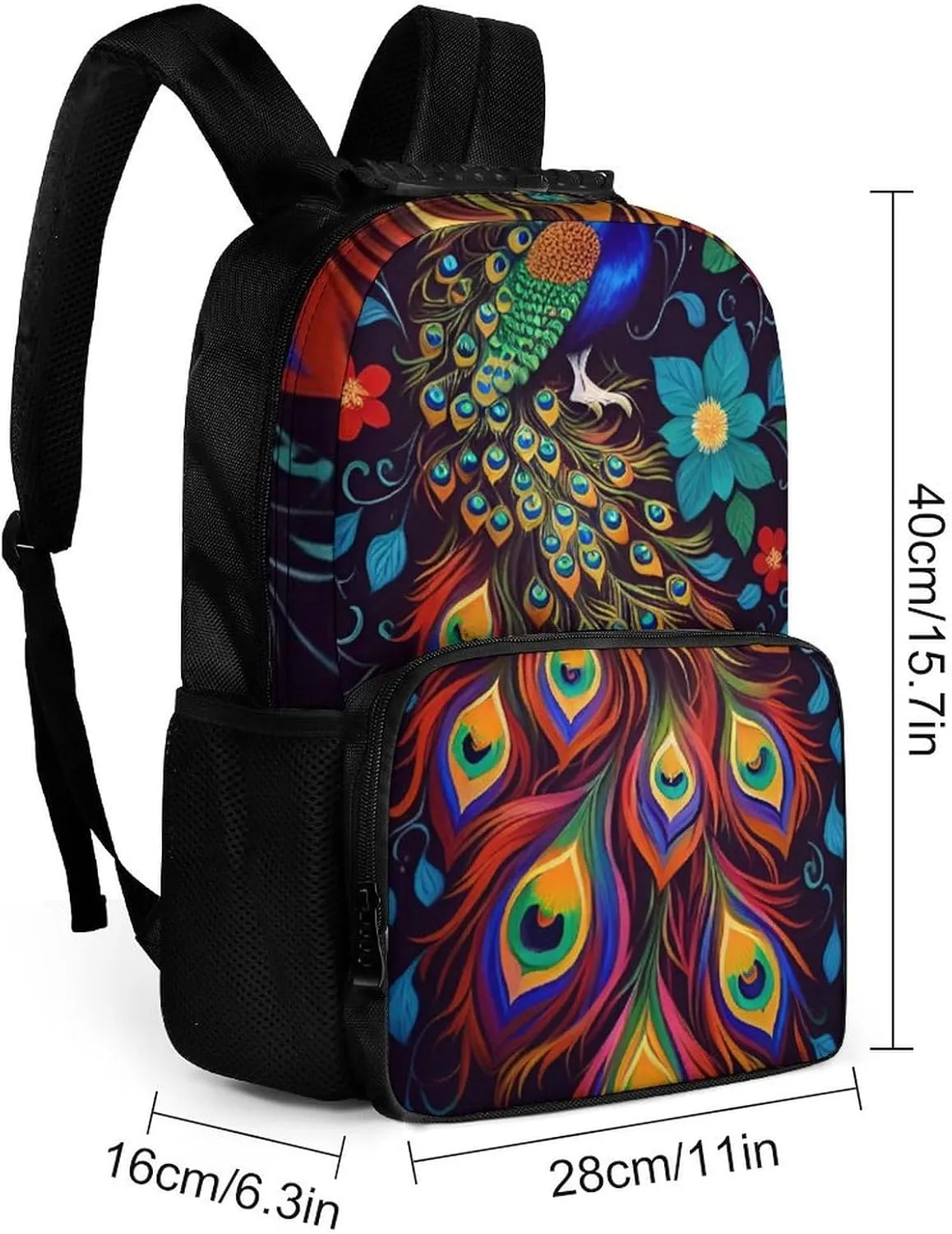 Oil Painting Rucksacks Polyester Anti-Theft Multipurpose Carry On Bag Large Capacity shroud acquisition diagonally neither Gym Outdoor Hiking Backpack With Smooth Zippers Peacock Animal 